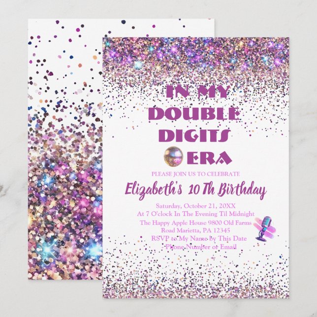 Invitación De moda en mi cumpleaños de la era de los dígitos  (Anverso / Reverso)