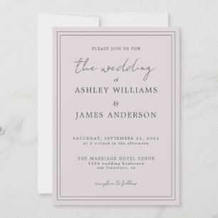 Invitación de moda Script Pastel Purple Wedding