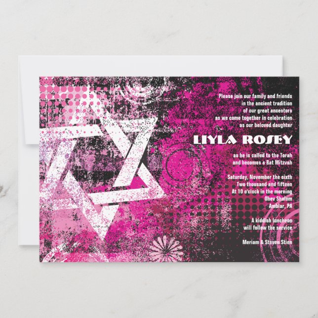 Invitación de Mogen David Circular Star Bat Mitzva (Anverso)