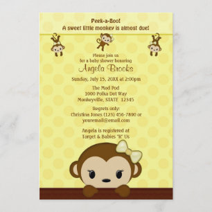 Invitación de MONKEY Baby Shower CHICA Polka YELLO