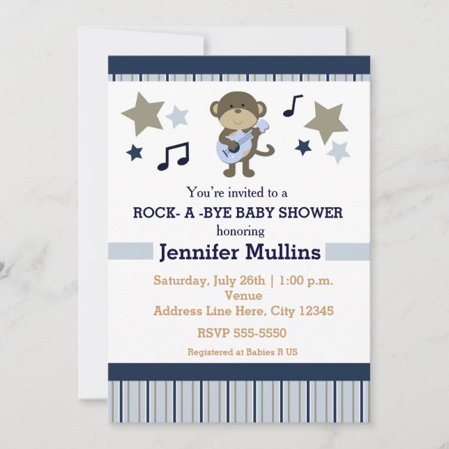 Invitación de mono de baby shower de fiesta de est (Anverso)