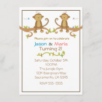 Invitación de mono para fiesta de gemelos niño niñ