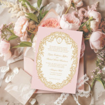 Invitación de Monograma Antiguo París Rosa