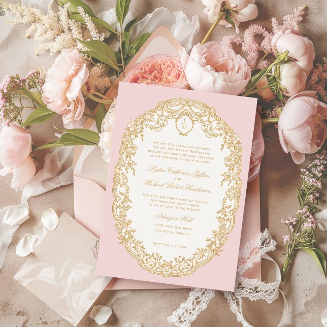 Invitación de Monograma Antiguo París Rosa (Subido por el creador)