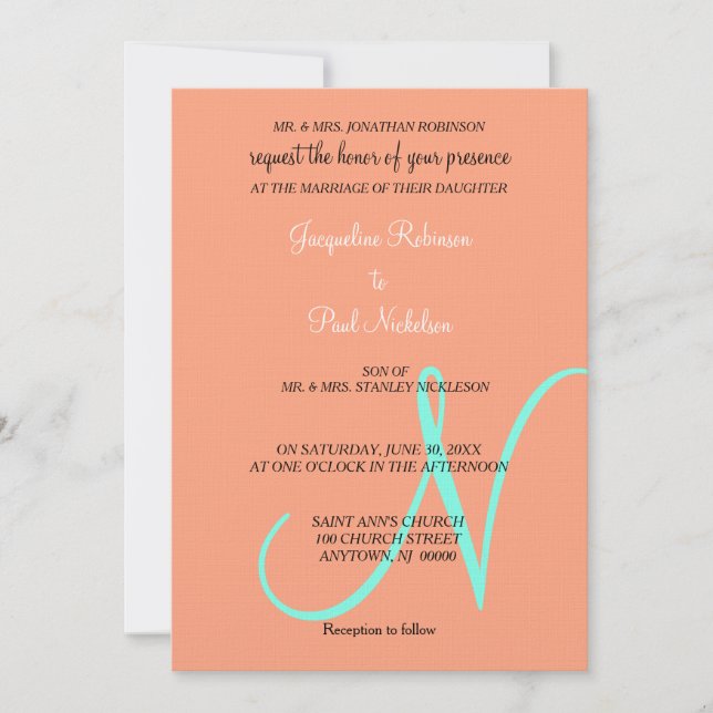 Invitación de Monograma Cantalupo Turquesa (Anverso)