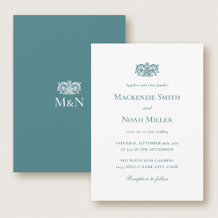Invitación de Monograma de Boda Elegante Ornata Tu