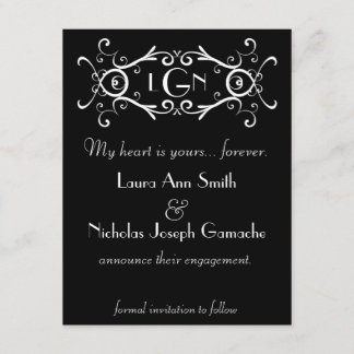 Invitación de Monograma de Rollo Vintage en Blanco