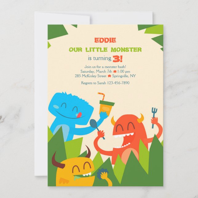 Invitación de Monstruos Comiendo (Anverso)