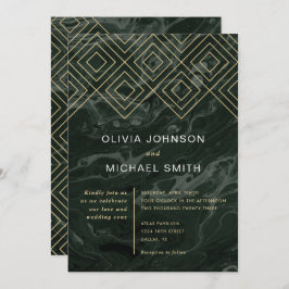 Invitación de Moody Hues Emerald Green Marble Wedd