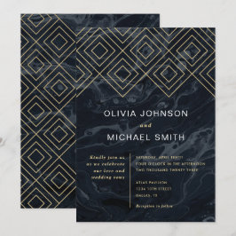 Invitación de Moody Hues Midnight Blue Marble Wedd