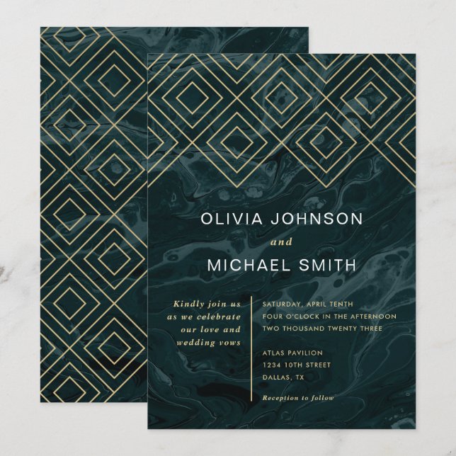 Invitación de Moody Hues Turquoise Marble Wedding (Anverso / Reverso)