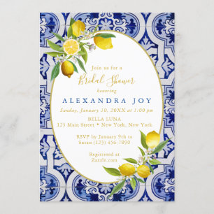 Invitación de mosaico español limón y azul