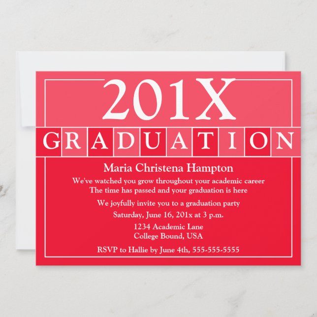 Invitación de mosaicos de grado (rojo) (Anverso)