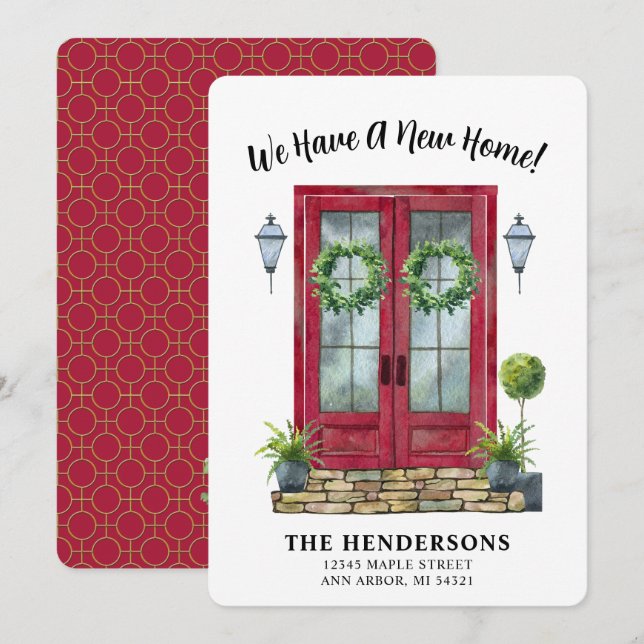 Invitación de movimiento de casa con puerta roja m (Anverso / Reverso)
