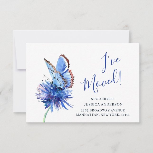 Invitación de movimiento de flor de mariposa azul  (Anverso)