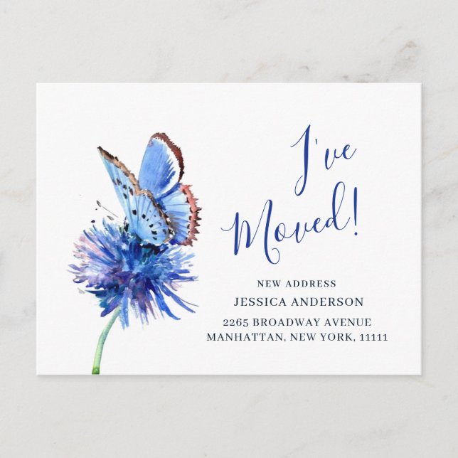 Invitación de movimiento de flor de mariposa azul  (Anverso)
