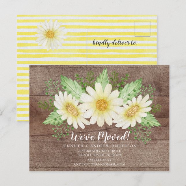Invitación de movimiento de floral de margarita ru (Anverso / Reverso)