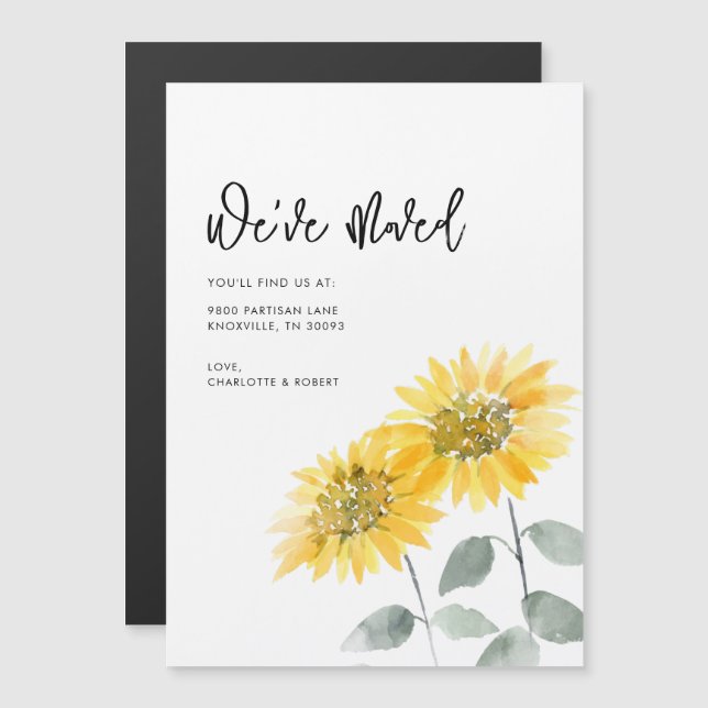 Invitación de movimiento de girasol de la acuarela (Anverso/Reverso)