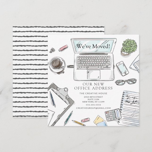 Invitación de movimiento de la oficina dibujada a  (Anverso / Reverso)