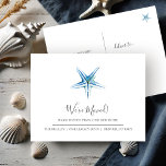 Invitación de movimiento de nueva casa de pescado<br><div class="desc">Una tarjeta de invitación con acuarela de moda costera que permite a amigos y familiares conocer su nuevo hogar dulce hogar! Este sencillo diseño presenta una encantadora estrella de mar azul en mi original arte acuarela pintada a mano con "We've Moved" en la tipografía de escritura con letras a mano....</div>