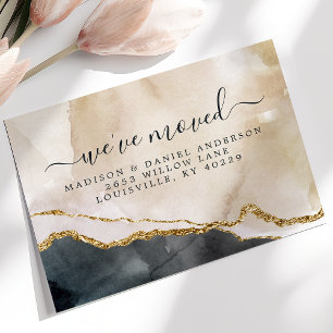Invitación de movimiento de oro negro rosa acuarel