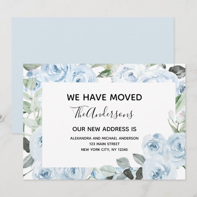 Invitación de movimiento floral azul turbulenta y  (Anverso / Reverso)