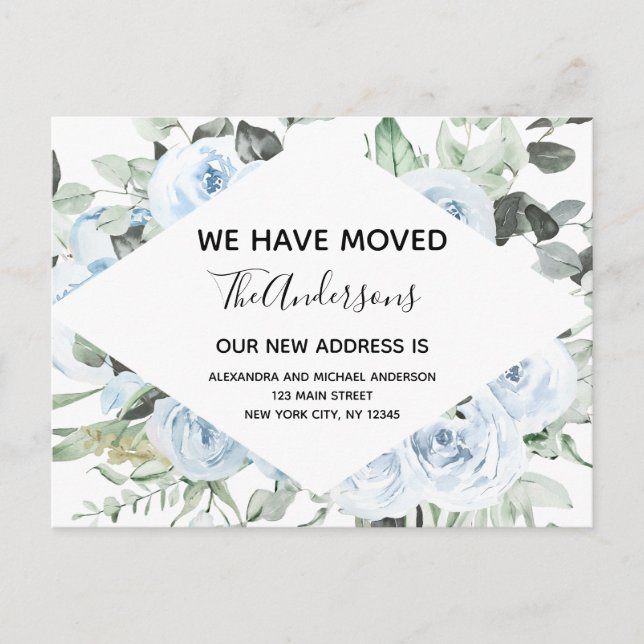 Invitación de movimiento floral azul turbulenta y  (Anverso)