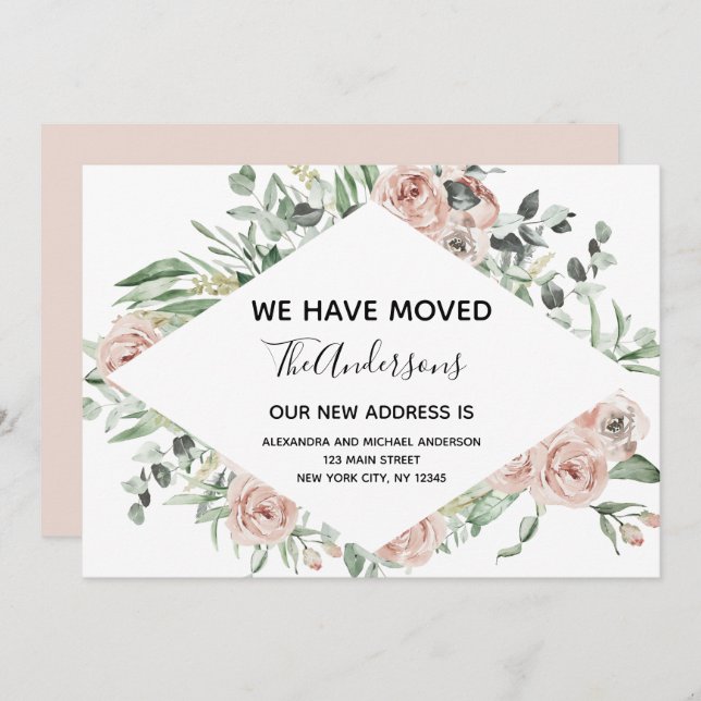 Invitación de movimiento floral rosada y turbia de (Anverso / Reverso)