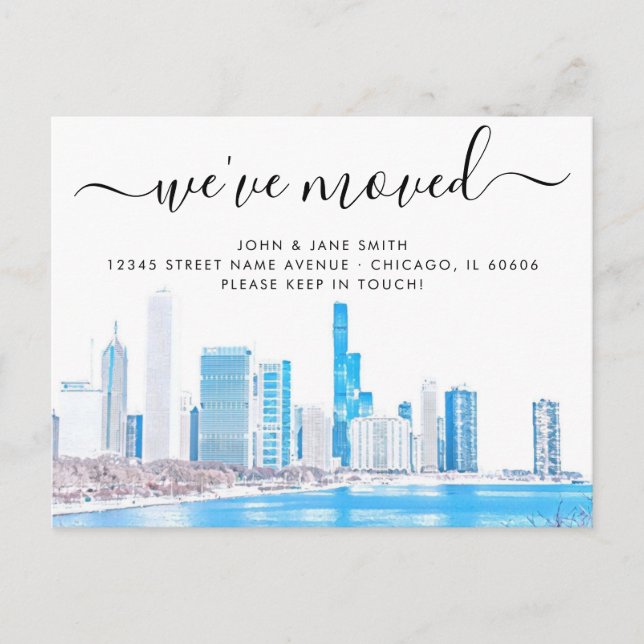 Invitación de movimiento Wintery Chicago Skyline (Anverso)