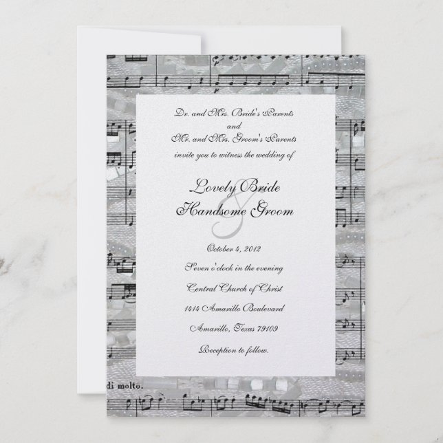 Invitación de Mozart y de la boda de la música de (Anverso)