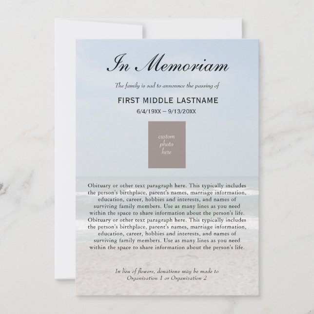 Invitación de muerte por obituario fotográfico oce (Anverso)