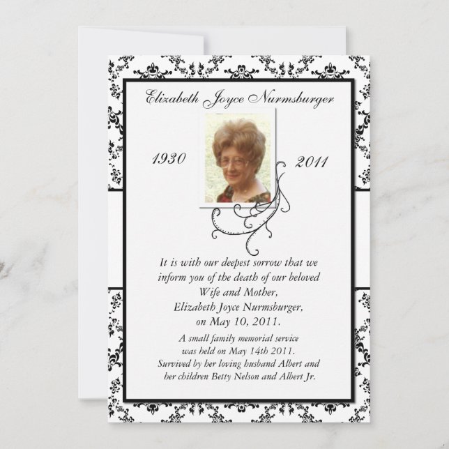 Invitación de muerte tradicional negra y blanca (Anverso)