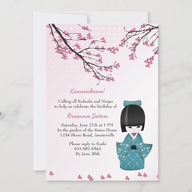 Invitación de muñeca kokeshi (Anverso)