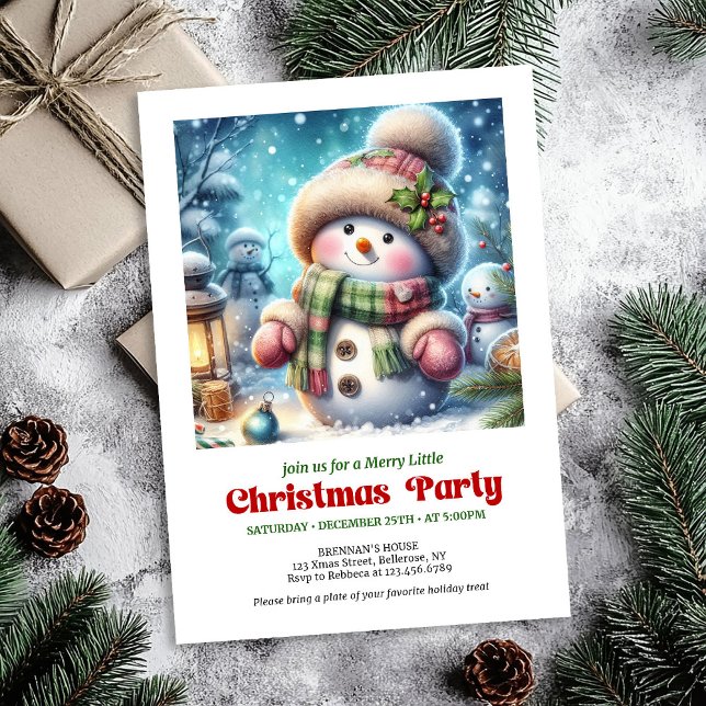 Invitación de muñeco de nieve de dibujos animados  (Peaceful cartoon snowman invite holiday joy printable)