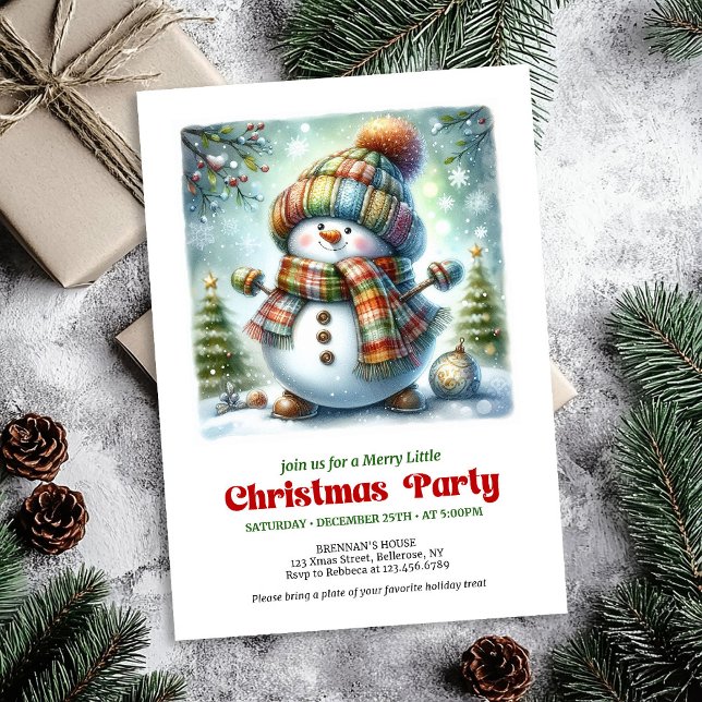 Invitación de muñeco de nieve de dibujos animados  (Cozy cartoon snowman invite joyful party printable

)