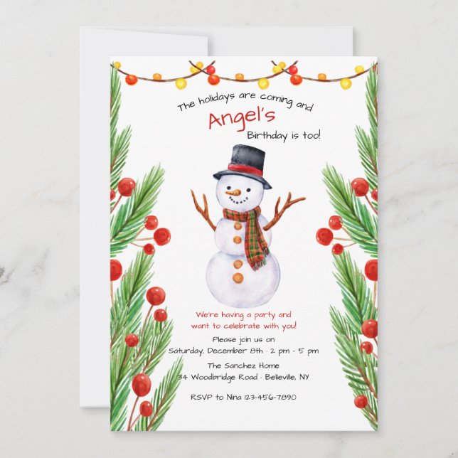 Invitación de Muñeco de Nieve Sonriente (Anverso)