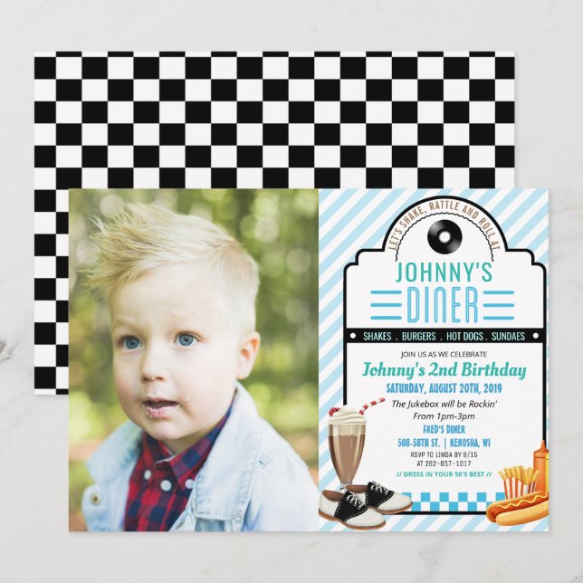 INVITACIÓN DE NACIMIENTO DE RESTAURANTE RETRO PARA (Anverso / Reverso)