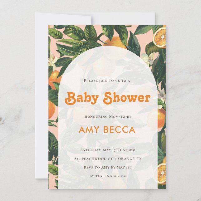 Invitación de naranja Baby Shower Acuarela neutral (Anverso)