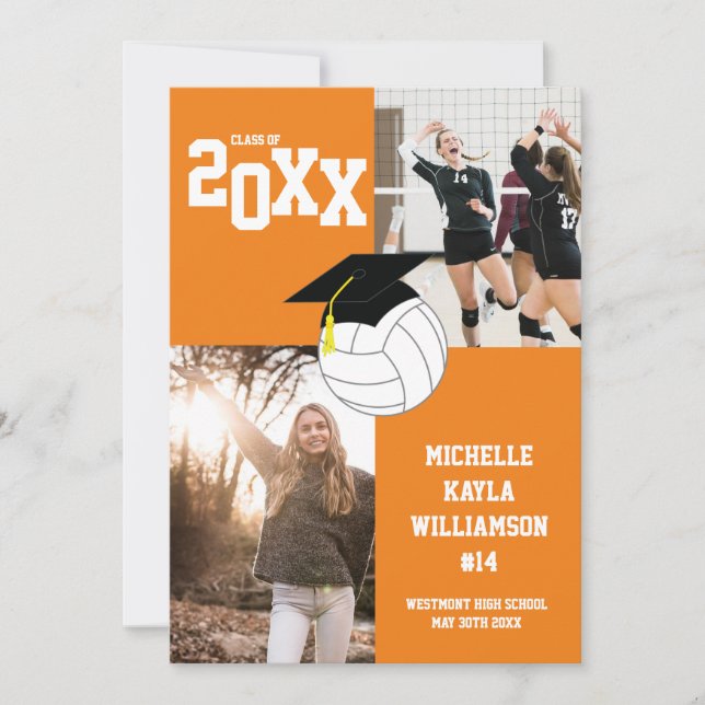 Invitación de Naranja Deportivo de Graduación de V (Anverso)