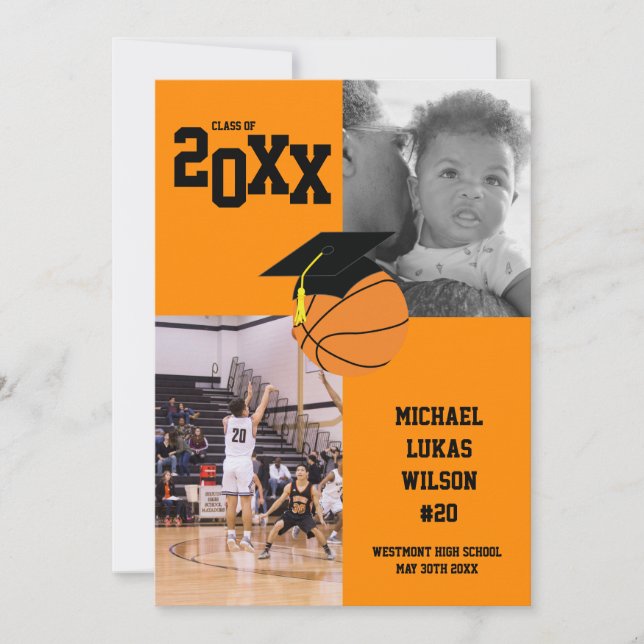 Invitación de Naranja Deportivo Graduado de Balonc (Anverso)