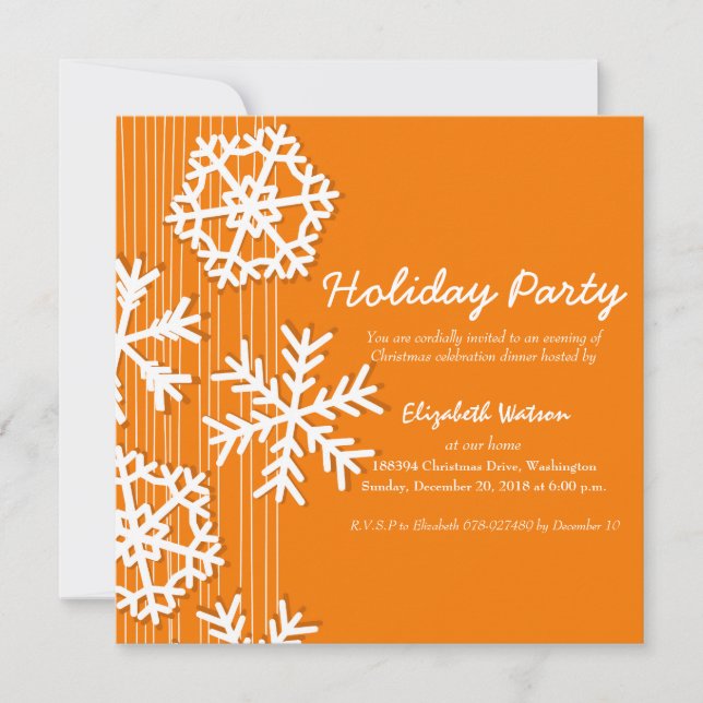 Invitación de naranja Snowflakes (Anverso)