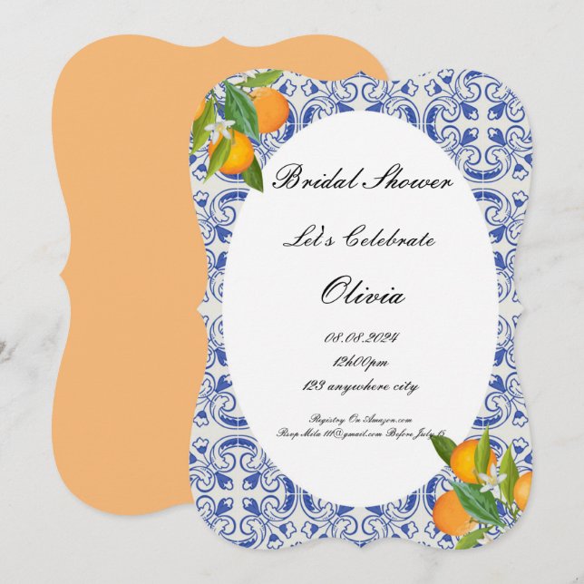INVITACIÓN DE NARANJAS DE DUCHA BRIDAL (Anverso / Reverso)