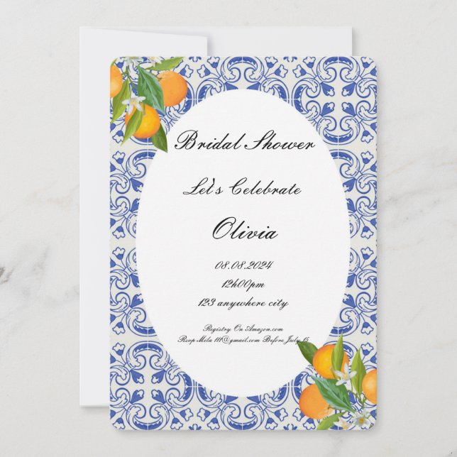 INVITACIÓN DE NARANJAS DE DUCHA BRIDAL (Anverso)