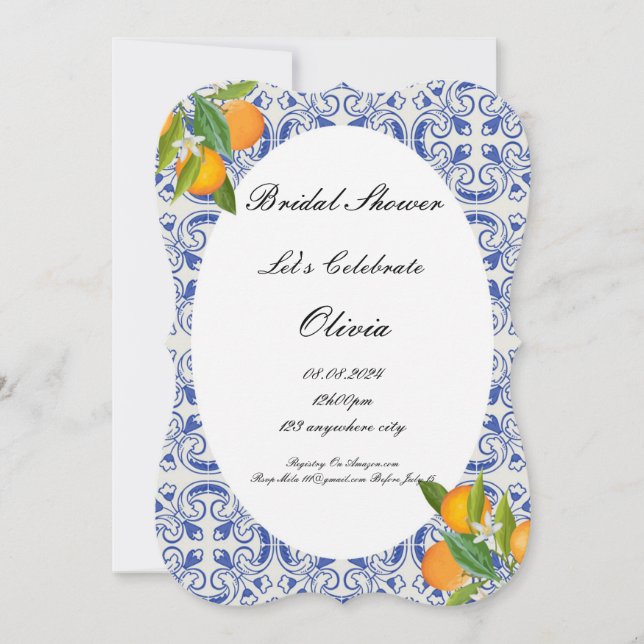 INVITACIÓN DE NARANJAS PARA BABORDA DE NOVIA  (Anverso)