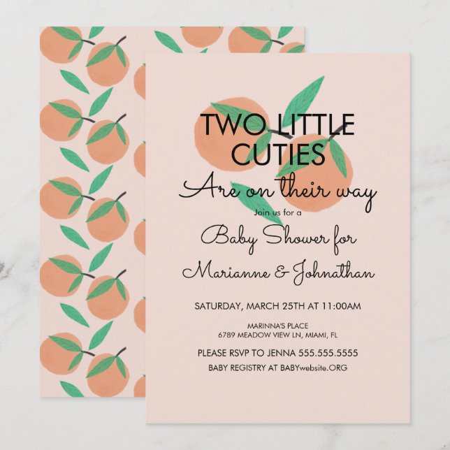 Invitación de Naranjas para Baby Shower de Gemelos (Anverso / Reverso)