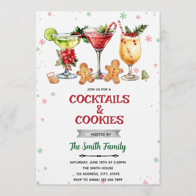 invitación de Navidad a cócteles y galletas (Anverso)