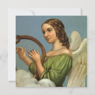 Invitación de Navidad al ángel del arpa victoriana