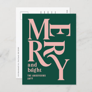 invitación de navidad alegre color rosa verde