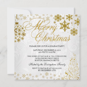 Invitación de Navidad alegre copo de nieve dorado 