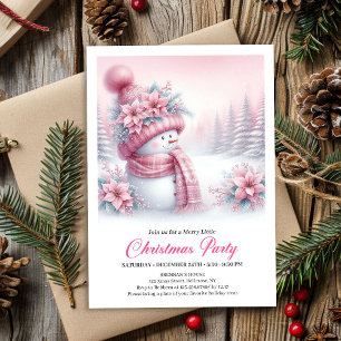 Invitación de Navidad alegre muñeco de nieve rosa